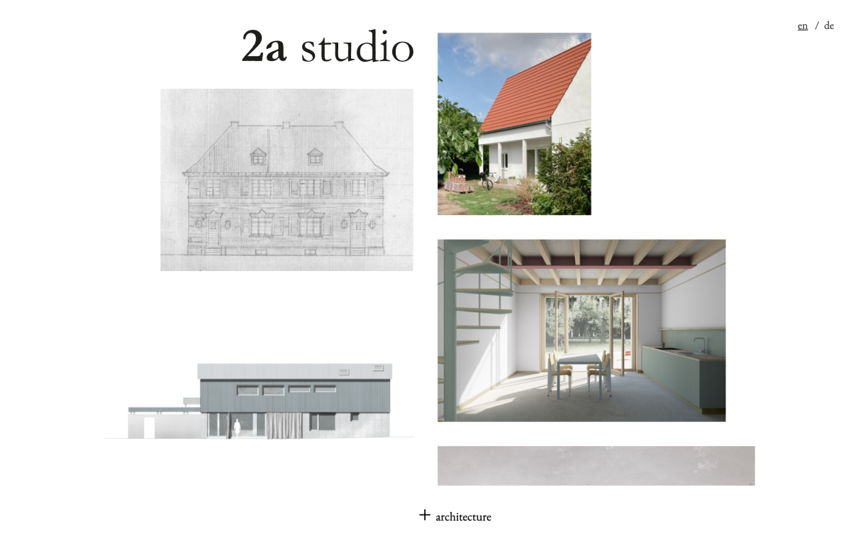 Screenshot of the home page of 2a studio