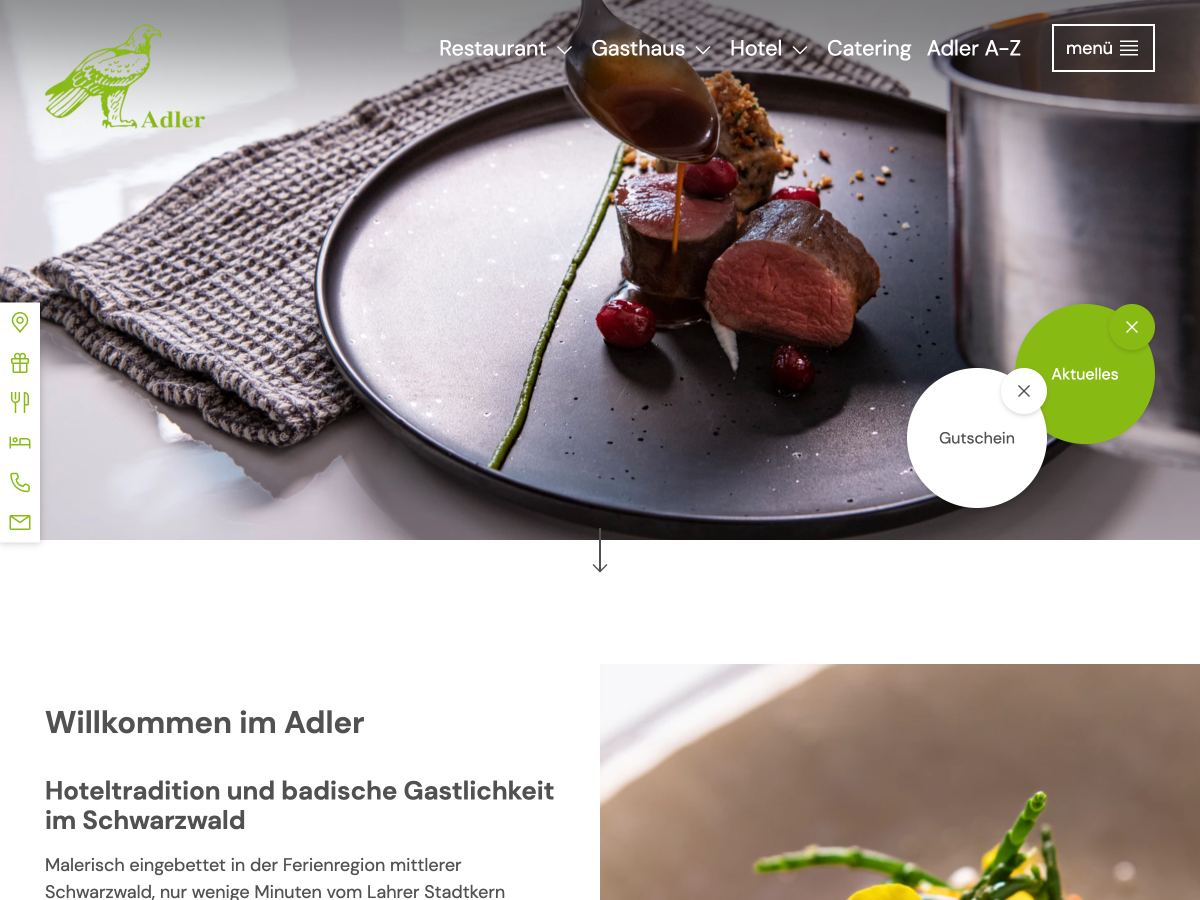 Home page of the website of the Hotel-Restaurant Adler