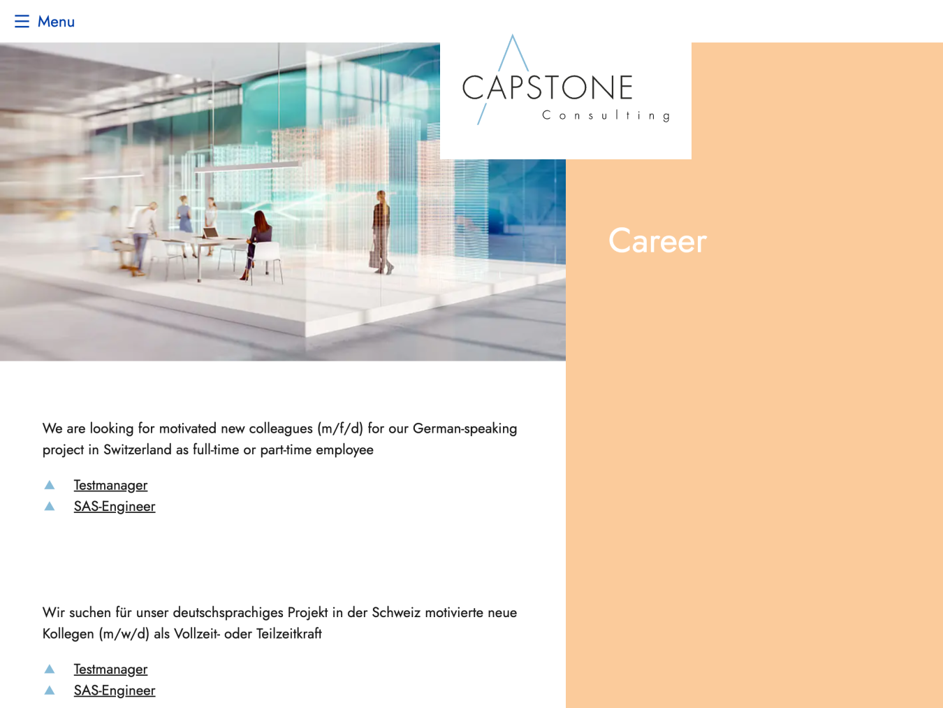 Screenshot of the career page of Capstone Consulting