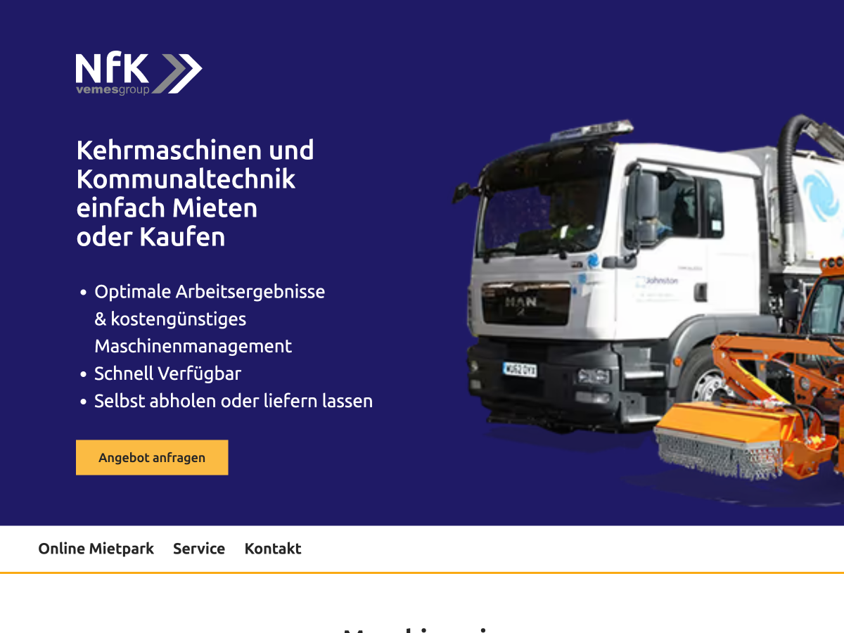 Website header with brief information about the company's services and illustration of several municipal vehicles.