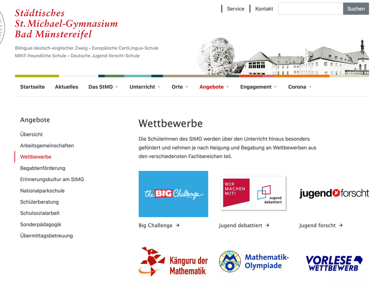 Screenshot of the "Competitions" page with the logos of different youth and school competitions.