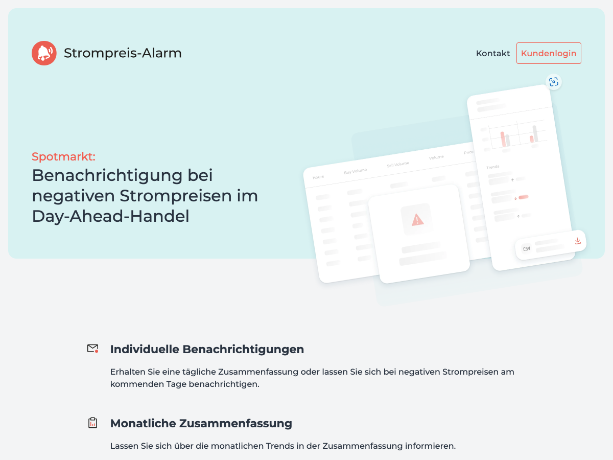 Screenshot of the start page of the website strompreis-alarm.de