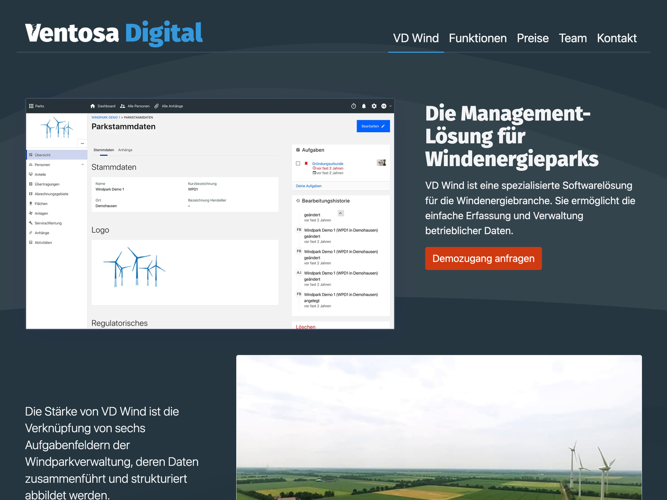 Home page of the Ventosa Digital website.